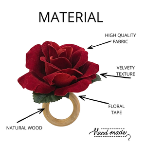 Anillo para Servilletas con Rosa Colombiana Roja, Hecho a Mano, Flor de Terciopelo con Base de Madera, para Decoración de Mesa de Boda u Hotel, Venta al Por Mayor - Product Image 4