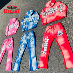 Chándales de gran tamaño para hombre, invierno de algodón para hombre, estampado, bordado desgastado, Sudadera con capucha, conjuntos de chándales lavados con ácido - Product Image 2