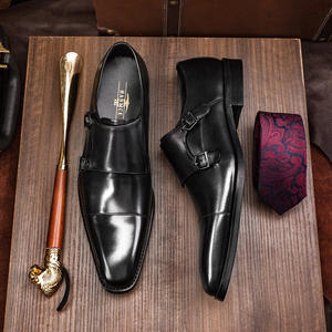 Chaussures homme à double boucle, en cuir véritable, style business formel, à enfiler, pour costumes. - Product Image 6