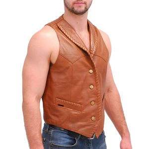 Chaleco de Cuero Clásico para Hombre, Estilo Vintage Retro, para Motociclistas, Sin Mangas, Ajustado, Transpirable y Resistente al Viento - Product Image 2