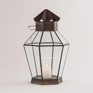 Lanterne à bougie en fer et en verre de grande conception de couleur noire pour l'éclairage de la maison et de Noël - Product Image 1