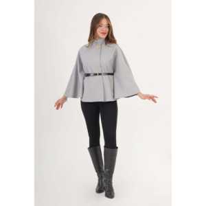 Wholesale Grey <b>Poncho</b> <b>for</b> <b>Women</b> Belt Detail Single Button Coat - Product Image 6