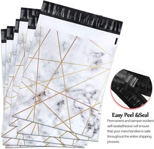 Lot de 100 sacs polymailers de remerciement 25x33cm, auto-adhésifs, étanches, légers, biodégradables, durables, 2,3 mil, blanc et or - Product Image 2