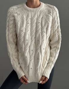 Jersey personalizado de algodón con cuello redondo para mujer, prendas de punto con cuello redondo, suéter de punto con cable, ropa informal para mujer, invierno y otoño - Product Image 4