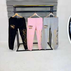 Ropa de calle para hombre, chándal, lavado ácido, diseño impreso, personalizado, de gran tamaño, transpirable, con estampado de diamantes de imitación, conjunto de chándales de dos piezas - Product Image 3