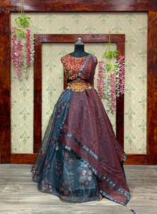 Premium Traditional Organza Printed Lehenga Choli Set Embroidered Blouse <b>Belt</b> for Party Bridal <b>Festive</b> Collections-OEM Wholesale - Product Image 5