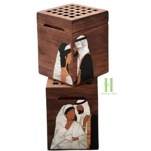 Ensemble arabe de brûleur d'encens incrusté de nacre et de bois de haute qualité de brûleur d'encens de plateau fait à la main du Vietnam - Product Image 6