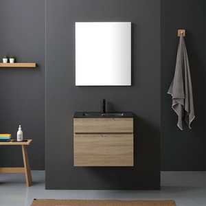 Matte Black Sink 60cm Natural Oak Wall-Hung Bathroom <b>Vanity</b> <b>Unit</b> Shanghai Collection - Product Image 2