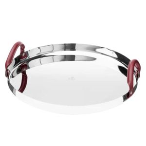 Exclusive Quality Stainless Steel <b>Mirror</b> Polished <b>Tray</b> <b>With</b> Leather Handles for Dinnerware Table Server Ware Food <b>Tray</b> in India - Product Image 5