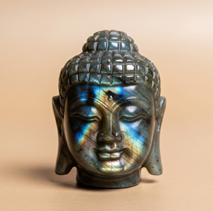 รูปปั้นพระพุทธรูปทำด้วยมือของชาวอินเดียนแดงแกะสลักพลอยลาบราดอไรต์งานแกะสลักทางศาสนางานหัตถกรรมกึ่งมีค่าจากอินเดีย - Product Image 2