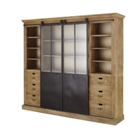 Caisson de salon en bois de style contemporain meuble d'exposition en deux parties avec portes coulissantes en verre