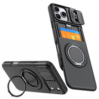 Magnetische autohouder camera cover 360 graden rotatie ring grip standaard verborgen kaarthouder portemonnee schokbestendige anti-val telefoonhoesje