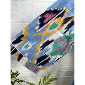 Robe unisexe en velours de luxe, élégante veste kimono réversible avec doublure en soie, cadeau automne-hiver, Malibu Bluish Ikat Vert - Product Image 5