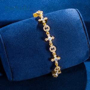 10mm Iced Circle and <b>Cross</b> Hip Hop Style Men's 18K Yellow Gold Plated 925 Sterling <b>Silver</b> Moissanite <b>Bracelet</b>-Anniversary Gift - Product Image 5