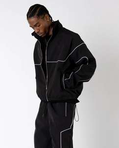 Custom Logo Winter Hooded Windbreaker Tracksuit <b>Zip</b>-<b>Up</b> <b>Jacket</b> Jogger Set Color Block Nylon Reflective Heavyweight - Product Image 3