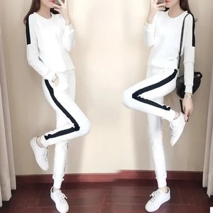 Conjunto de gimnasio de dos piezas de moda para mujer Otoño/Invierno conjunto de pantalones de sudadera de bloque de Color holgado patrón sólido ecológico - Product Image 2