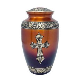 Urna de cremación de latón, grabado de hojas florales, diseño cruzado, urnas grandes para adultos para cenizas, recuerdo, artesanías funerarias de Metal - Product Image 1
