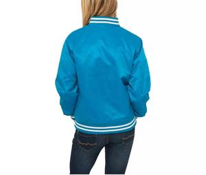 Chaqueta de béisbol Bomber de satén de lona con cuello mandarín y estampado personalizado para mujer, ropa de calle de invierno de alta calidad con frente bordado - Product Image 4