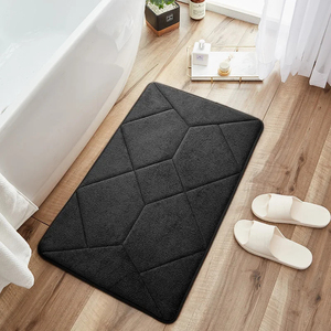 Tapis de bain rectangulaire moderne en microfibre avec support en mousse à mémoire de forme antidérapant, motif géométrique bleu pour le sol de la salle de bain - Product Image 5