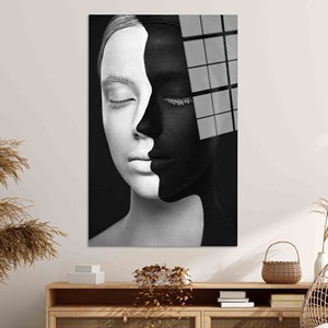 Elegant Black and White Woman Canvas Art: Minimalist Print Decor,TEMPERED GLASS ART - Product Image 1