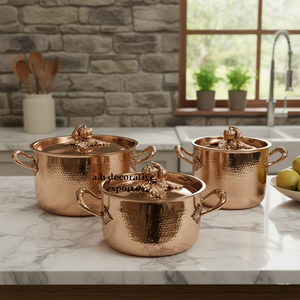 Elegant Hand-Hammered <b>Cooking</b> <b>Pots</b> Set Europe Eco-Friendly Stainless Steel Finish Casserole Stainless Steel Covers Wedding - Product Image 1