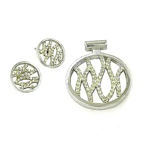 Women's Silver Crystal Pendant and Earrings <b>Set</b> Zircon Diamond Pearl <b>Rose</b> <b>Gold</b> for Parties Weddings Engagements - Product Image 1