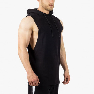 Vente en gros de débardeur en coton avec logo coupé pour hommes jogger entraînement à capuche musculation sans manches haut ajusté de gymnastique - Product Image 6