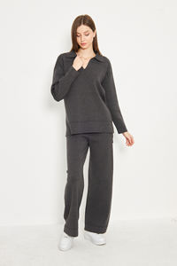 Suéter con cuello en V para mujer, conjunto de prendas de punto para pantalones, tejido de alta calidad, elegante y cómodo, adecuado para oficina, uso diario y yoga - Product Image 2