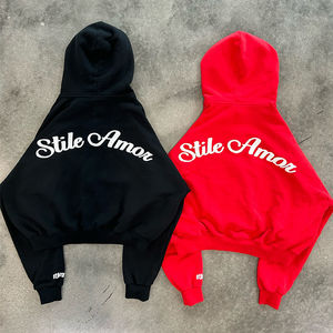 Sweat à capuche oversize épais en molleton français 100% coton tricoté avec fermeture éclair et applique brodée numérique en relief pour homme - Product Image 2