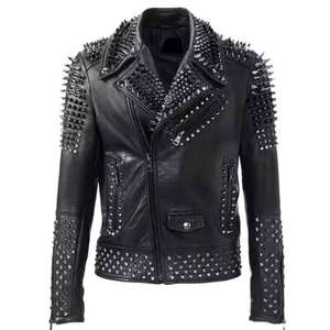 Veste en cuir d'agneau de style punk faite à la main sur mesure pour homme, vintage, respirante, mode d'hiver, cloutée, vente chaude, meilleure vente - Product Image 1