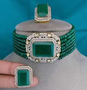 Gorgeous Elegant Finish Premium Vibe Gold Polish CZ Pearls Look <b>Choker</b> Set With Earrings Party Wedding Collection for Women - Product Image 2