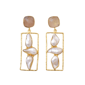 Boucles d'oreilles créoles en laiton en vrac, naturelles, artisanales, semi-précieuses, plaquées or poli, motif unique de créateur, export en vrac - Product Image 1