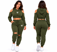 Ensemble crop top rose à découpes et pantalon de jogging assorti en molleton, couleur unie, tenue décontractée pour femme, collection automne