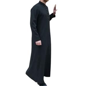<b>Black</b> <b>Button</b> Neck Thobe Men Islamic Jubba Saudi Arabian Kandura Dishdasha Arabic Robe Modest Clothing For Muslim Men High End - Product Image 2