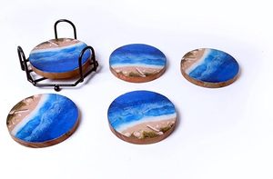 Amazing Wood <b>Epoxy</b> Dining <b>Table</b> Coaster High Quality Hand Beaded Work With Custom Floral Design Low Price Coaster for Christmas - Product Image 5