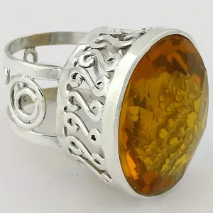 925 <b>Silver</b> Citrine Cocktail <b>Ring</b> Women Fashionable Rose Gold Plated Stainless Steel Inlay Gemstone Jewelry Tarnish-Free 18K - Product Image 3
