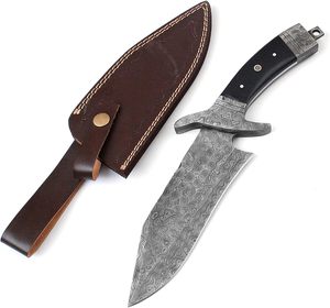 Handmade Damascus Steel Fixed Blade <b>Knife</b> with Black Micarta <b>Handle</b> and Leather Sheath OEM Multipurpose Camping <b>Knife</b> - Product Image 1