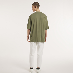 T-shirt uni 100% coton surdimensionné pour hommes, épaules tombantes, Logo personnalisé, Streetwear, mode, coupe ample, col rond, t-shirts de couleur unie vierge - Product Image 4