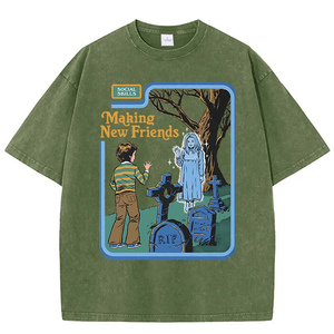 T-shirt avec logo personnalisé, Streetwear, T-shirt vierge surdimensionné au lavage à l'acide, T-shirt en coton épais à épaules tombantes pour hommes - Product Image 2