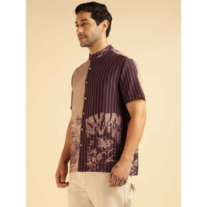 Amanush <b>Men's</b> Nylon Viscose Mandarin Collar Short Sleeve Casual Shirt With Digital Print And Color Block Design <b>Mens</b> Shirts - Product Image 3
