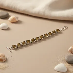 Bracelet chaîne classique en argent plaqué avec topaze sertie clos, bijou unisexe, cadeau de marque du Rajasthan - Product Image 1