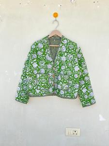 Kimono acolchado con estampado de bloque de mano indio para mujer, chaqueta con patrón Floral, Jersey transpirable de algodón para todas las estaciones, botón - Product Image 6