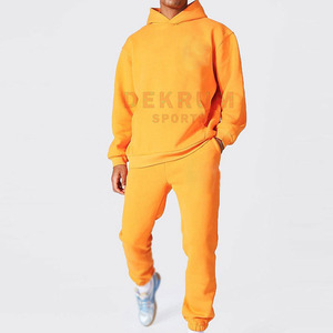 2026 Men's Plus Sizes Solid 100% Cotton Comfortable Breathable Eco-Friendly Fleece Joggers Sets Custom Logo Casual Sportswear - Product Image 1