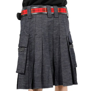 Kilt de Mezclilla que Combina el Denim Resistente con Elegantes Detalles de Cuero, Bolsillos Tipo Cargo, Diseño Versátil, Kilt para Hombre - Product Image 4