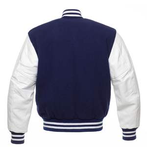 Chaqueta Retro Varsity de Lana y Cuero Premium con Parche de Chenilla y Acanalado a Rayas para un Auténtico Hecho en Pakistán - Product Image 2