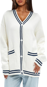 Pull cardigan en tricot vintage tendance pour femmes, col en V oversize, décontracté, tricot d'automne avec poches, commande en gros, mode 2025 - Product Image 5