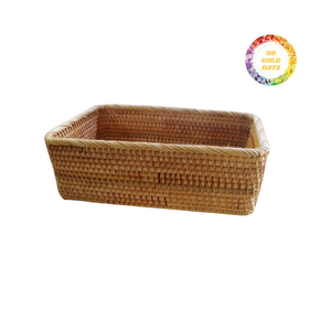 Bandeja de cesta de almacenamiento de mimbre natural tejida a mano con asas Casa de campo rústica decorativa - Product Image 4