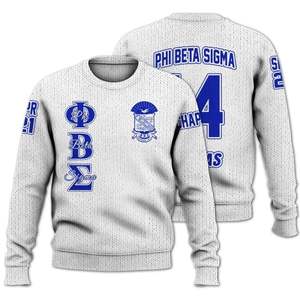 Phi Beta Sigma 1914 bleu blanc pull grec acrylique tricot Chenille lettres Sigma Beta fraternité vêtements pull - Product Image 1