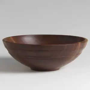 Large Size Reusable Wooden Bowl Natural Acacia Wood Salad Kitchen Serving Fruits Vegetable Salad Mixing Bowl Decorative