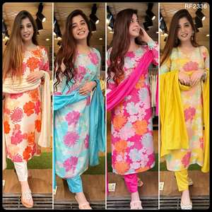 Reeta fashion floral kurti set avec bas assortis et dupatta contrasté en coton mélangé et chanderi pour une tenue décontractée et festive - Product Image 5